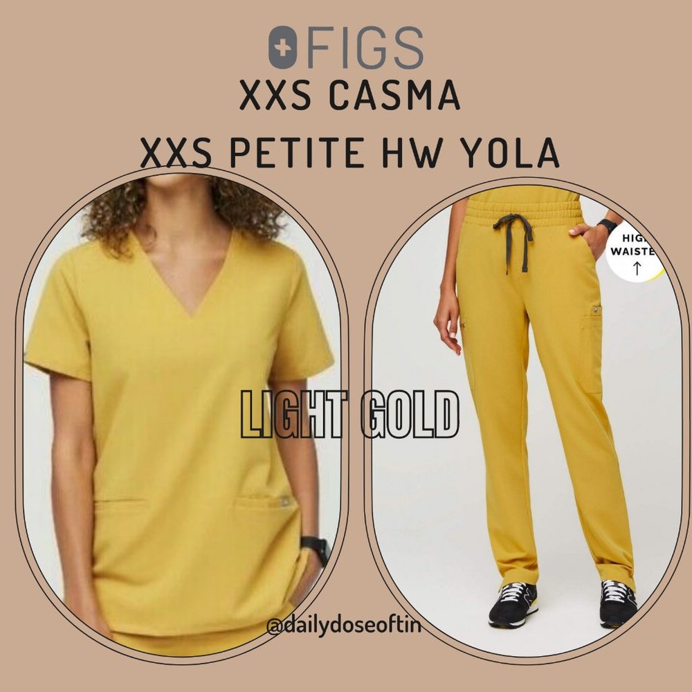 Figs Casma scrub top XXS and High Waisted Petite XXS Yola pants set Light Gold